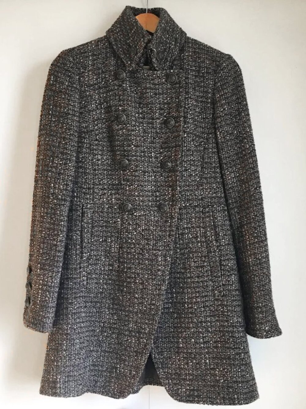 7 For All Mankind Wool Blend Tweed Double Breasted Coat - Small